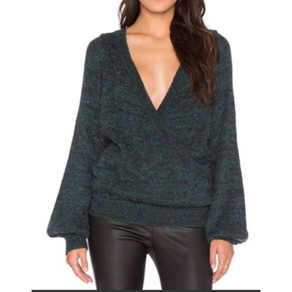 Free People Karina Green‎ Faux Wrap Sweater Pullover Size Small Heathered